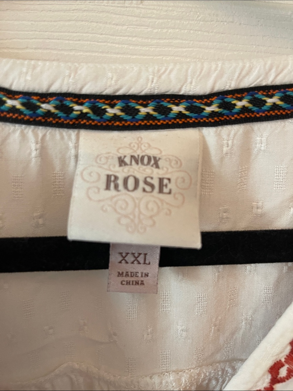 Knox Rose White Peasant Blouse with Pink Brown and Reddish Embroidery - Picture 2 of 6